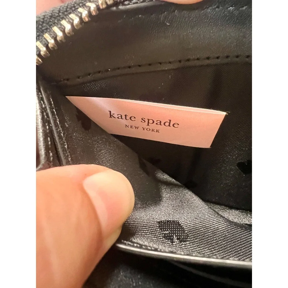 NEW Kate Spade Black‎ Large Continental Peebled Leather Zip Wallet Sienne Logo